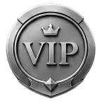 Round VIP badge medal with a crown detail