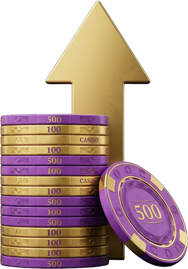 Stack of purple-and-gold casino chips representing the stakes behind every bonus figure